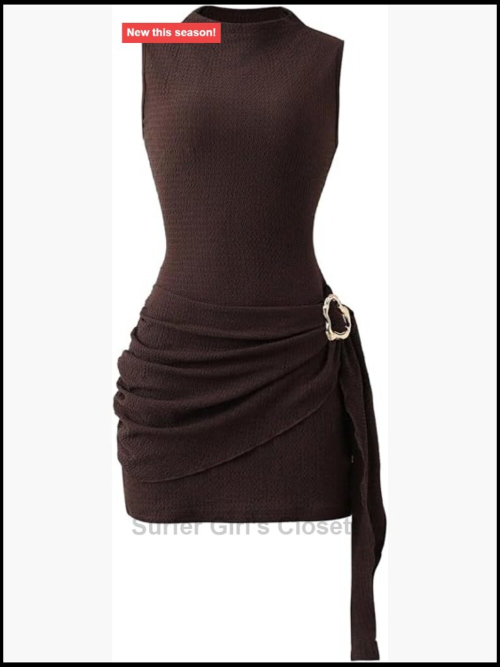 Women's Textured Bodycon Mini Dress Mock Neck Sleeveless Ruched Party Club